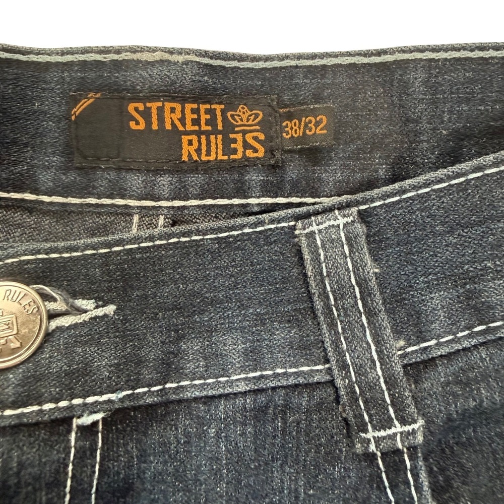 Street Rules Mens Dark Wash Contrast Stitch Straight‎ Leg Denim Jeans 38x32 - Picture 2 of 8